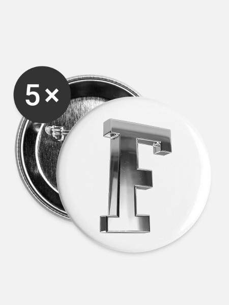 Chrome ,, F " Metallic - Buttons klein 25 mm (5er Pack) - Weiß