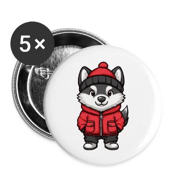 Husky Dog Cartoon - Buttons small 1''/25 mm (5-pack) - white - Front
