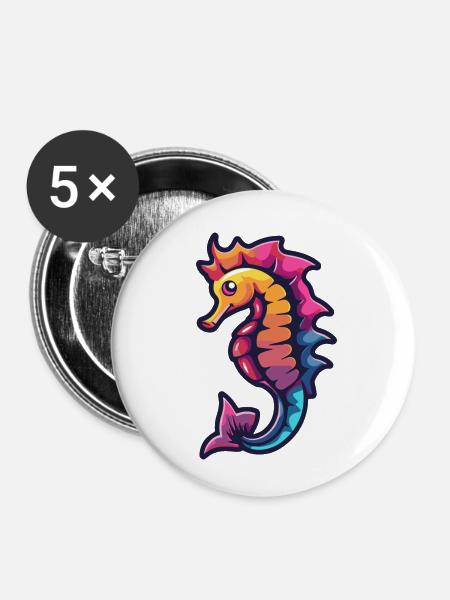 Seepferd Comic - Buttons klein 25 mm (5er Pack) - Weiß