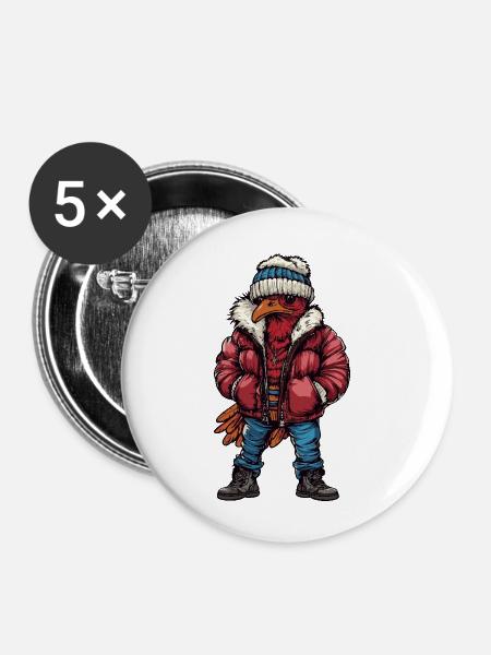 Truthahn Lustig Winter - Buttons klein 25 mm (5er Pack) - Weiß
