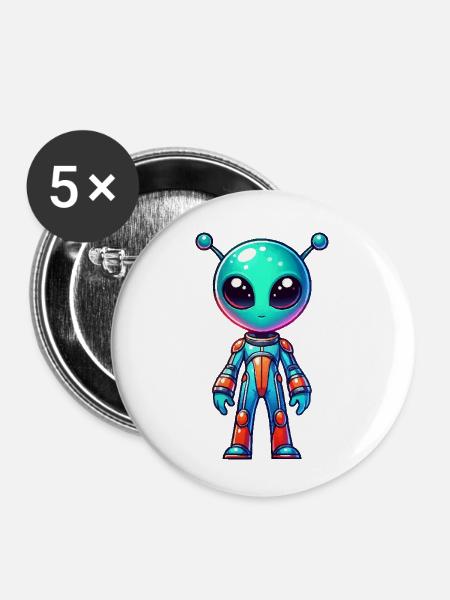 alien comic - Buttons klein 25 mm (5er Pack) - Weiß