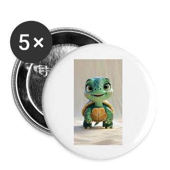Whimsical 3D Animated Turtle - Buttons small 1''/25 mm (5-pack) - white - Front