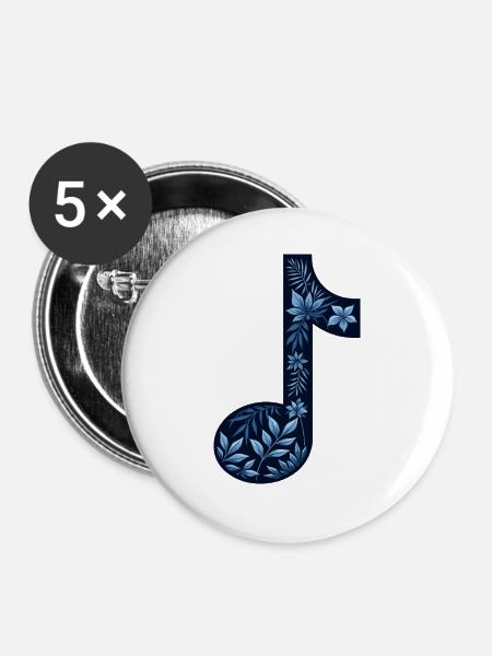 Blume Musiker Musiknote - Buttons klein 25 mm (5er Pack) - Weiß