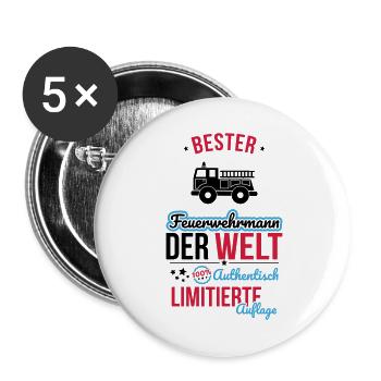 Bester Feuerwehrmann der Welt - 100% Authentisch - Buttons klein 25 mm (5er Pack) - Weiß - Vorne