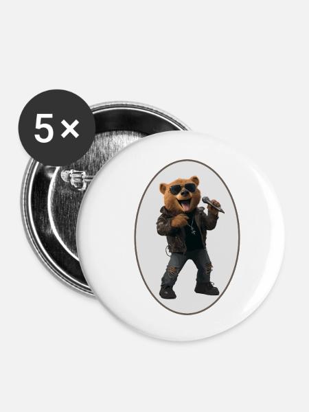 Rockmusik Bär - Buttons klein 25 mm (5er Pack) - Weiß