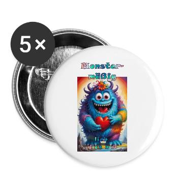 Monstermäßig lieb dich hab Lieblingsmensch Liebe - Buttons klein 25 mm (5er Pack) - Weiß - Vorne