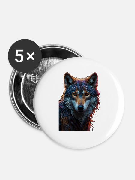 Wolf - Buttons klein 25 mm (5er Pack) - Weiß