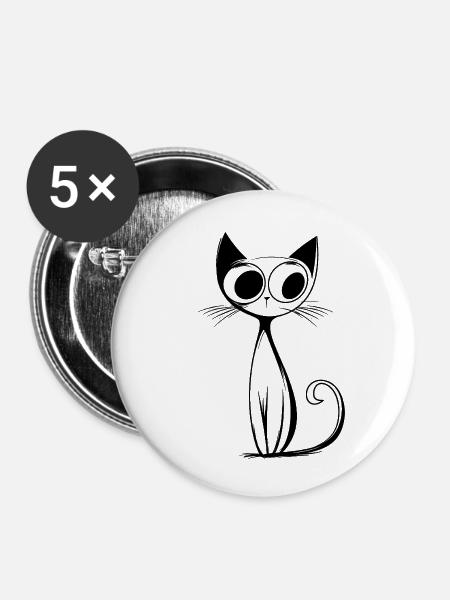 RetroCat Noir - Buttons klein 25 mm (5er Pack) - Weiß