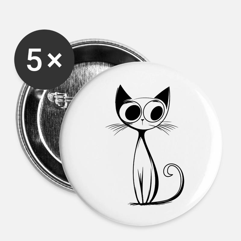 RetroCat Noir - Buttons klein 25 mm (5er Pack) - Weiß