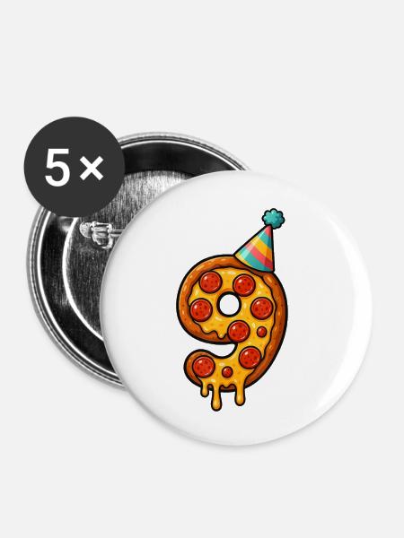 Pizzastück Nummer neun Feier - Buttons klein 25 mm (5er Pack) - Weiß