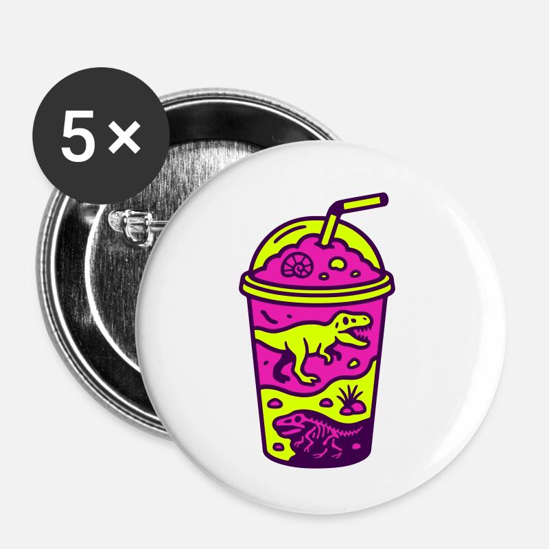 Dino Matcha - super sain ! - Lot de 5 petits badges (25 mm) - blanc