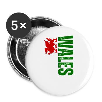 Hergestellt in Wales, vertikales Design - Buttons klein 25 mm (5er Pack) - Weiß - Vorne