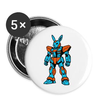 Robo Rabbit orange-blau - Buttons klein 25 mm (5er Pack) - Weiß - Vorne