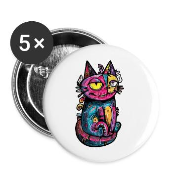 Chat Coloré Art Design - Lot de 5 petits badges (25 mm) - blanc - Devant