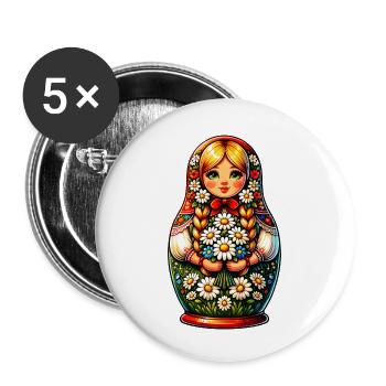  Matroschka auf russisch Matryoshka Doll Russian - Buttons klein 25 mm (5er Pack) - Weiß - Vorne