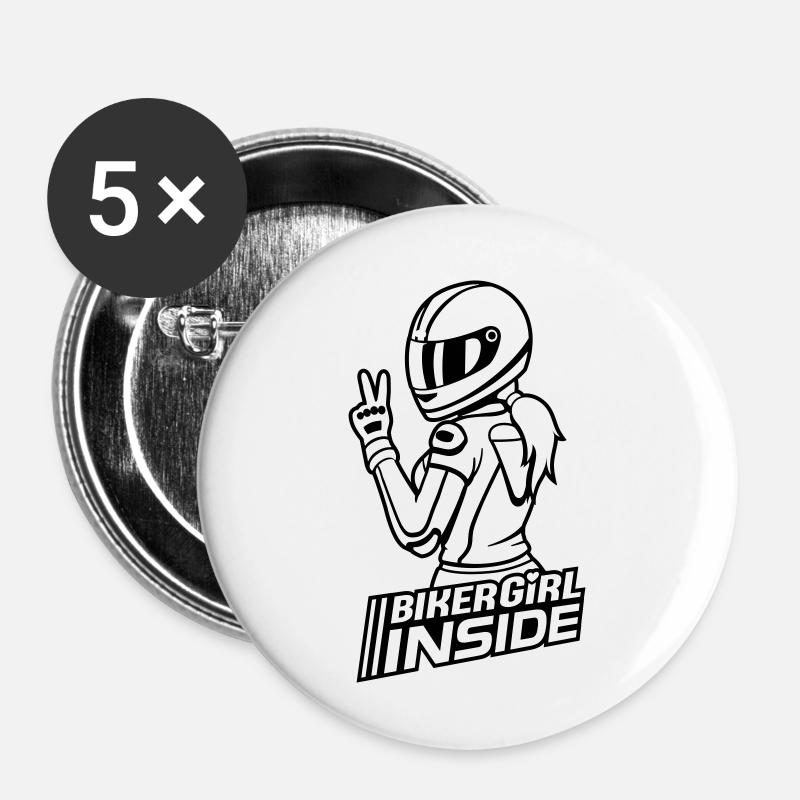 Biker Girl inside (colors changeable) - Buttons small 1''/25 mm (5-pack) - white
