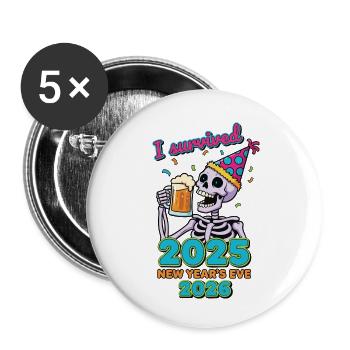 Ich habe die Silvesterparty 2025 überlebt - Buttons klein 25 mm (5er Pack) - Weiß - Vorne