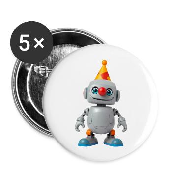 Kleiner Roboter mit Partyhut - Buttons klein 25 mm (5er Pack) - Weiß - Vorne