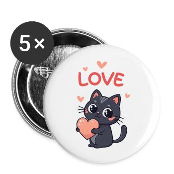 Chat Kawaii Coeur Rosé Love - Lot de 5 petits badges (25 mm) - blanc - Devant