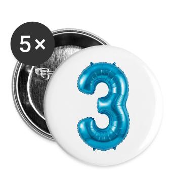 3. Geburtstag Shirt, Blauer Ballon Helium - Buttons klein 25 mm (5er Pack) - Weiß - Vorne