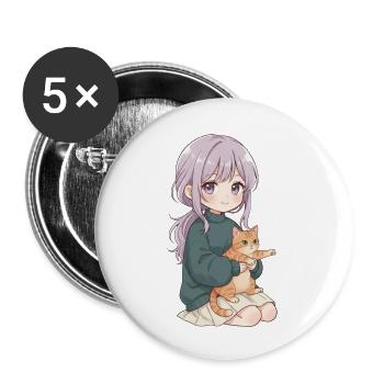 Anime Mädchen Katze Japan Kawaii Katzenliebhaber - Buttons klein 25 mm (5er Pack) - Weiß - Vorne