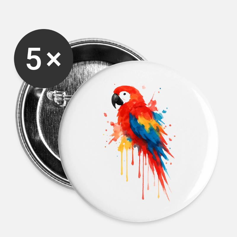 Bright Macaw Parrot: Aquarellkunst & Farben - Buttons klein 25 mm (5er Pack) - Weiß