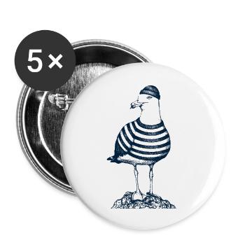 Mouette avec pull - Lot de 5 petits badges (25 mm) - blanc - Devant