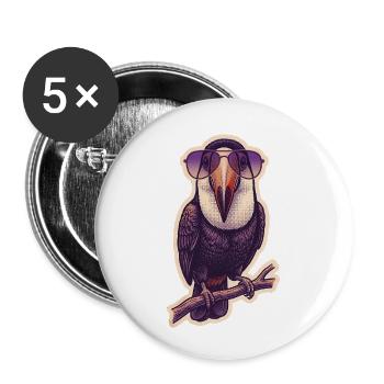 Crazy Toucan with Sunglasses - Buttons small 1''/25 mm (5-pack) - white - Front