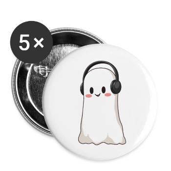 Gespenst mit Kopfhörer - Buttons klein 25 mm (5er Pack) - Weiß - Vorne