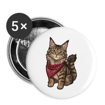 Maine Coon Cat - Buttons small 1''/25 mm (5-pack) - white - Front