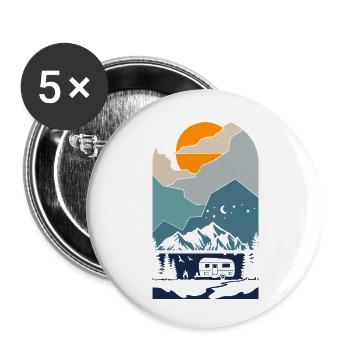 Camping Scouts Bergwanderung Sonnenuntergangscamper - Buttons klein 25 mm (5er Pack) - Weiß - Vorne