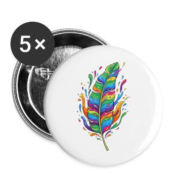 Explosion de couleurs de plumes arc-en-ciel - Lot de 5 petits badges (25 mm) - blanc - Devant