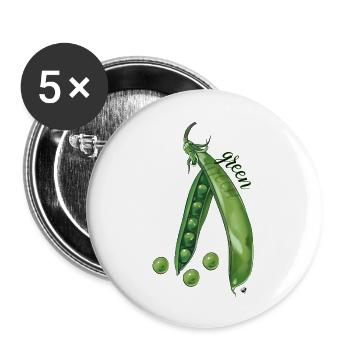 Green pea pod and peas illustration - Buttons small 1''/25 mm (5-pack) - white - Front