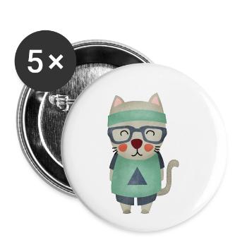 Monsieur Cat - Buttons small 1''/25 mm (5-pack) - white - Front