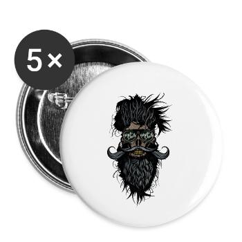 tete de mort hipster skulls barbu moustache lunett - Lot de 5 petits badges (25 mm) - blanc - Devant