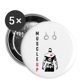 1 cœur pour muscle up gym cadeau de remise en forme - Lot de 5 petits badges (25 mm) - blanc - Devant