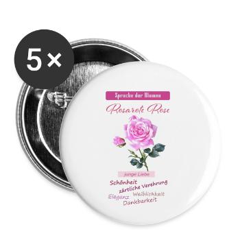 rose rose, langue des fleurs - Lot de 5 petits badges (25 mm) - blanc - Devant