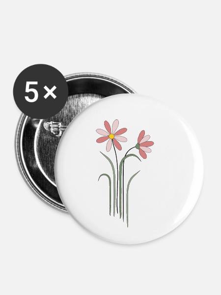 Bunte Blumen - Buttons klein 25 mm (5er Pack) - Weiß