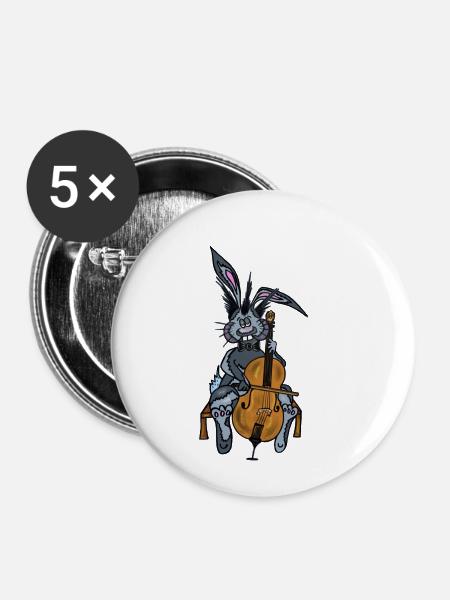 Mischa der Hase spielt Cello - Buttons klein 25 mm (5er Pack) - Weiß
