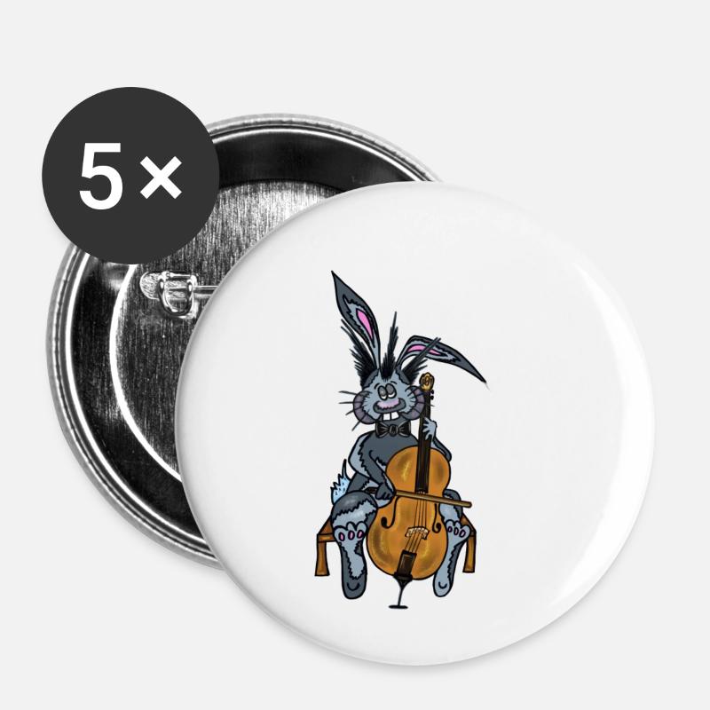 Mischa der Hase spielt Cello - Buttons klein 25 mm (5er Pack) - Weiß