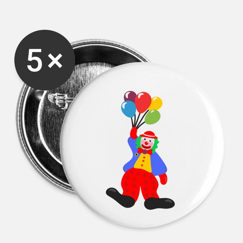Clown avec des ballons - Lot de 5 petits badges (25 mm) - blanc