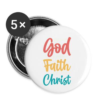 Jesus A Child Of God A Woman Of Faith A Warrior - Buttons klein 25 mm (5er Pack) - Weiß - Vorne