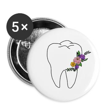 Flowery Tooth - Chemise de dentiste - Lot de 5 petits badges (25 mm) - blanc - Devant