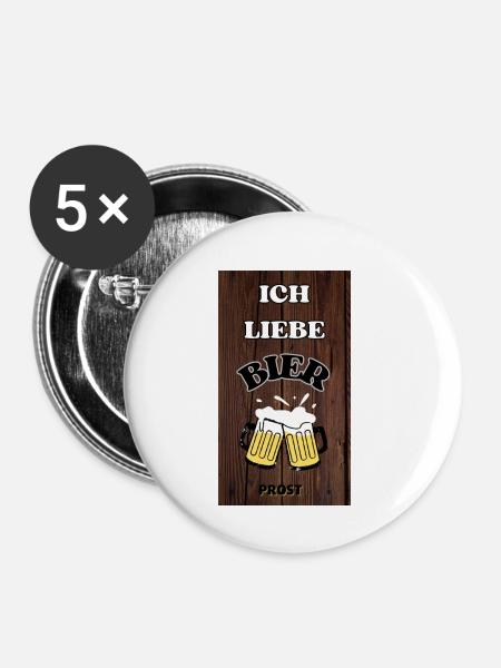 Ich liebe Bier - Buttons klein 25 mm (5er Pack) - Weiß