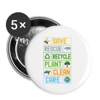 Speichern Retten Recyceln Anlage Saubere Pflege - Buttons klein 25 mm (5er Pack) - Weiß - Vorne