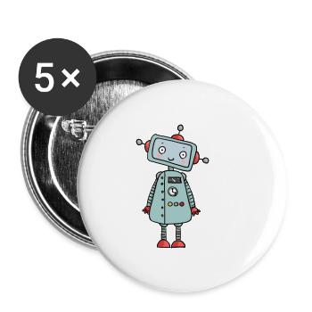 Super süß Roboter - Buttons klein 25 mm (5er Pack) - Weiß - Vorne