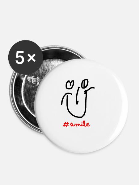 Smile - Buttons klein 25 mm (5er Pack) - Weiß