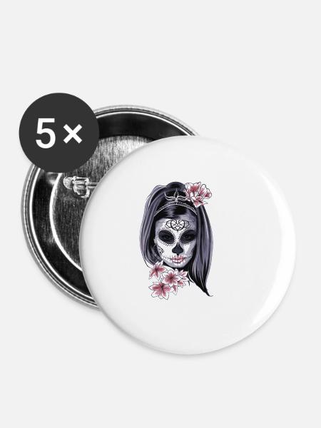 Frau mit Maske - Buttons klein 25 mm (5er Pack) - Weiß