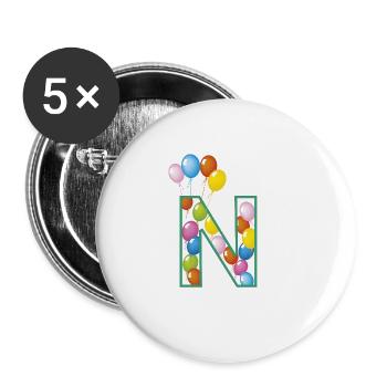 Buchstabe N Luftballons - Buttons klein 25 mm (5er Pack) - Weiß - Vorne