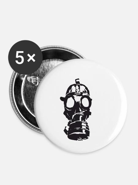 Gasmaske - Buttons klein 25 mm (5er Pack) - Weiß